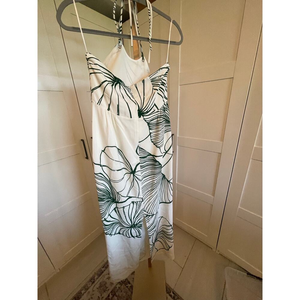 NWT: Reiss Lexi Floral Sketch Halter Neck Maxi Dress in White / Green - Picture 11 of 13
